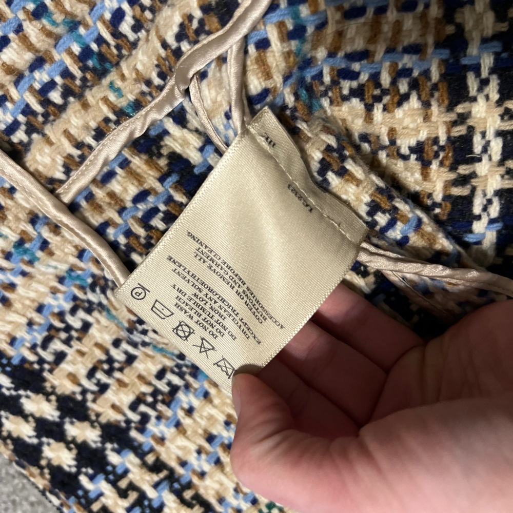 burberry jacket‎ womens 8 tan blue tweed houndstooth blazer quiet luxury classic - Picture 9 of 16